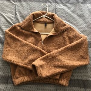 Medium Tan Faux Sherpa Cropped Jacket